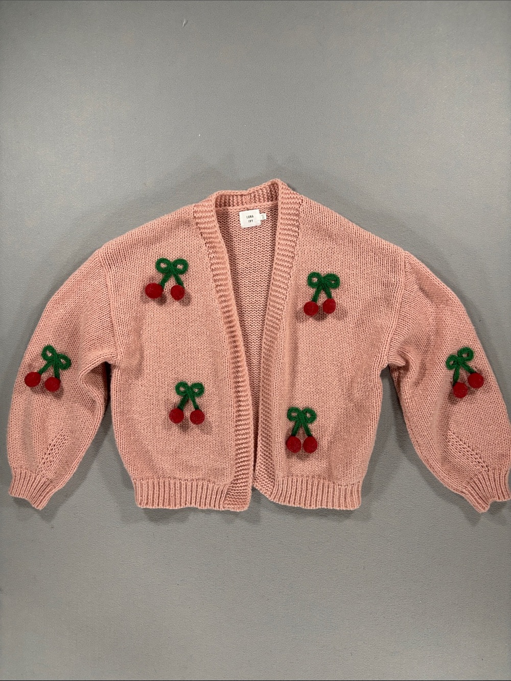 Anthropologie Luna Ivy light pink cherries sweater XS